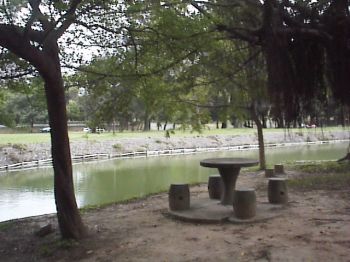 湖畔石桌椅 摄影：郭香妙