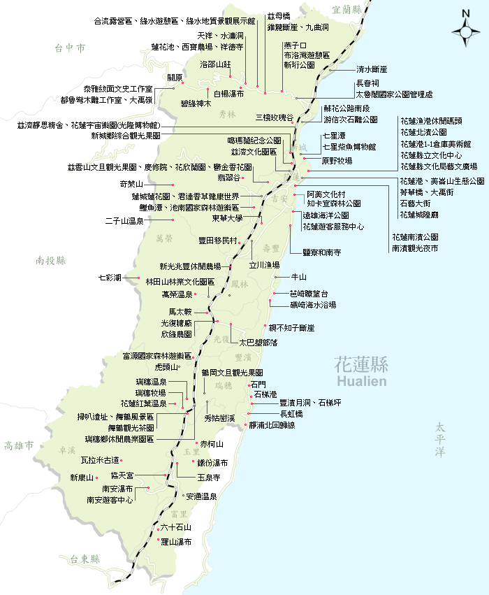 花莲县景点地图 台湾旅游信息 旅游导览 Travelking旅游王